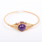Wire Wrap Amethysts Stone Open Bangle Jewelry