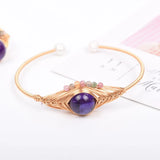 Wire Wrap Amethysts Stone Open Bangle Jewelry