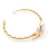 Light Yellow Wire Wrap Pearls Open Bangle for Women