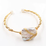 Light Yellow Wire Wrap Pearls Open Bangle for Women