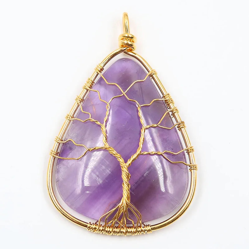 Water Drop Crystal Stone Pendant Wire Wrap Anniversary Gift Jewelry