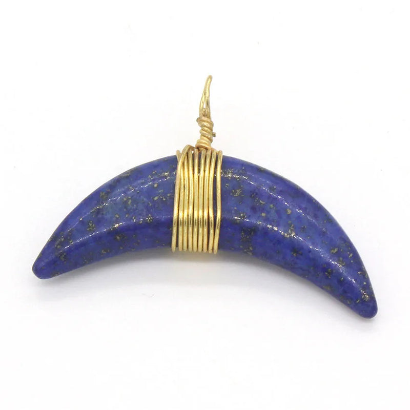 Wire Wrap Horn Shape Quartz Stone Pendant Charm Jewelry