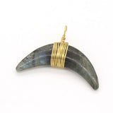 Wire Wrap Horn Shape Quartz Stone Pendant Charm Jewelry