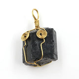 Irregular Tourmaline Stone Pendant With Rose Wire Wrap