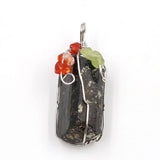 Irregular Tourmaline Stone Pendant With Rose Wire Wrap