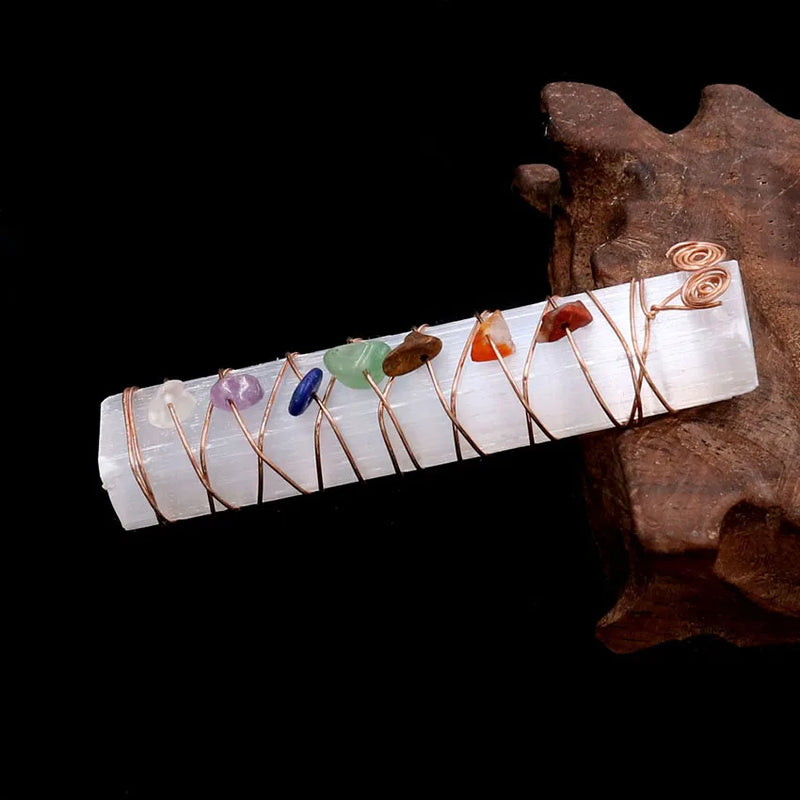 Rose Wire Wrap Gypsum Pendant with Stone Healing Chakra Jewelry