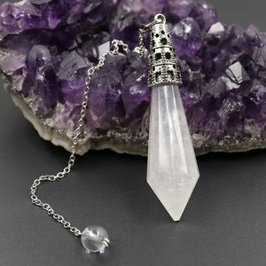 Clear Quartz Pendulum for Scrying Pendant Necklace Labradorite Stone Jewelry
