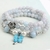 Silver Plated Leaf Flower Connect Pink Quartz Bracelet