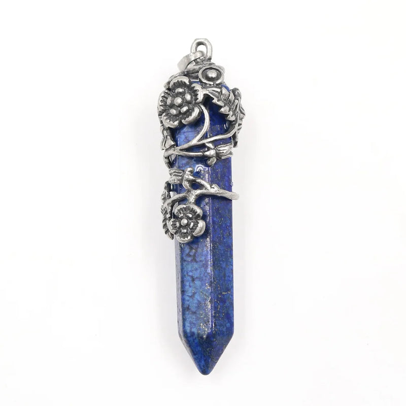 Leaf Flower Wrap Lapis Lazuli Pendant Clear Quartz Jewelry