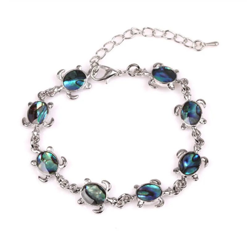 Silver Plated Tortoise Abalone Shell Bracelet Chain