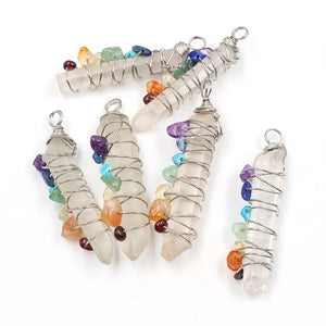 Wire Wrap Rock Crystal Pendant with Small Stone Healing Chakra Jewelry