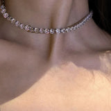 Zircon Crystal Choker Necklace Square Copper Alloy Chain Statement Jewelry