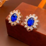 Baroque Style Geometric Pearl Stud Earrings Oval Brown Crystal Earrings
