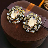 Baroque Style Geometric Pearl Stud Earrings Oval Brown Crystal Earrings