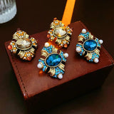 Baroque Style Geometric Pearl Stud Earrings Oval Brown Crystal Earrings