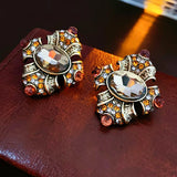 Baroque Style Geometric Pearl Stud Earrings Oval Brown Crystal Earrings