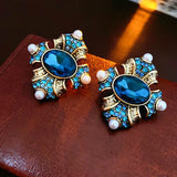 Baroque Style Geometric Pearl Stud Earrings Oval Brown Crystal Earrings