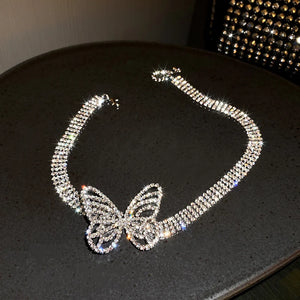 Butterfly Crystal Choker Necklaces Shine Short Rhinestone