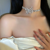 Butterfly Crystal Choker Necklaces Shine Short Rhinestone