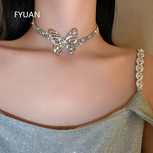 Butterfly Crystal Choker Necklaces Shine Short Rhinestone