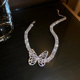 Butterfly Crystal Choker Necklaces Shine Short Rhinestone