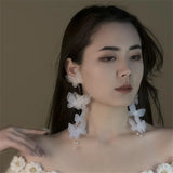 Elegant Lace Butterfly Rhinestone Earrings with Pearls