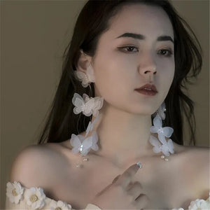 Elegant Lace Butterfly Rhinestone Earrings with Pearls