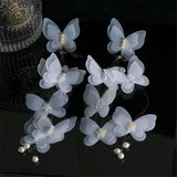Elegant Lace Butterfly Rhinestone Earrings with Pearls