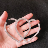 Big Heart Crystal Hoop Earrings with Rhinestones for Women