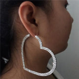 Big Heart Crystal Hoop Earrings with Rhinestones for Women