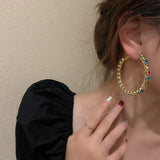 Colorful Crystal Hoop Earrings for Women Geometric Statement Jewelry