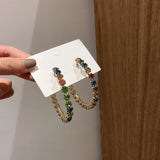 Colorful Crystal Hoop Earrings for Women Geometric Statement Jewelry
