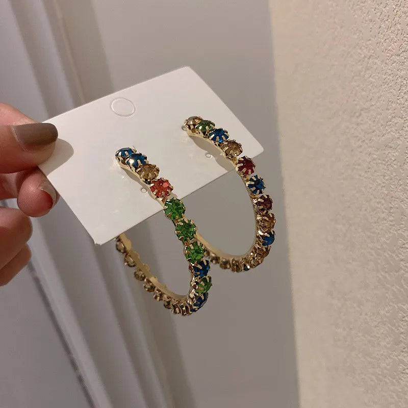 Colorful Crystal Hoop Earrings for Women Geometric Statement Jewelry