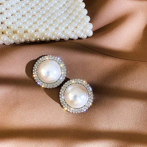 Simulated Pearl Stud Earrings Rhinestone Geometric Earrings Party Jewelry