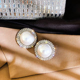 Simulated Pearl Stud Earrings Rhinestone Geometric Earrings Party Jewelry