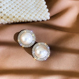 Simulated Pearl Stud Earrings Rhinestone Geometric Earrings Party Jewelry