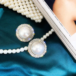 Simulated Pearl Stud Earrings Rhinestone Geometric Earrings Party Jewelry