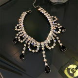 Water Drop Crystal Choker Necklace for Women with Tassel Rhinestones