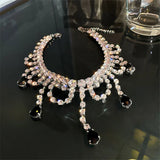 Water Drop Crystal Choker Necklace for Women with Tassel Rhinestones