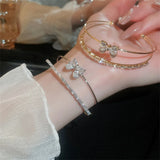 Zircon Bracelet Double Bowknot Silver Cuff Bracelets