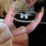 Zircon Bracelet Double Bowknot Silver Cuff Bracelets