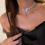 Butterfly Crystal Choker Necklace with Tassel Rhinestone for Weddings