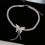 Butterfly Crystal Choker Necklace with Tassel Rhinestone for Weddings