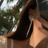 Butterfly Crystal Choker Necklace with Tassel Rhinestone for Weddings