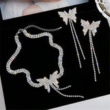 Butterfly Crystal Choker Necklace with Tassel Rhinestone for Weddings