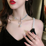 Circle Rhinestone Choker Necklace for Women with Pearl Pendant