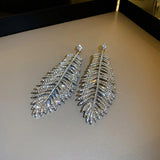 Feather Style Crystal Drop Earrings Silver Rhinestones Dangle Jewelry