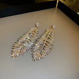 Feather Style Crystal Drop Earrings Silver Rhinestones Dangle Jewelry