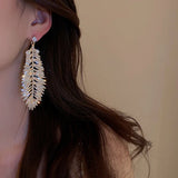 Feather Style Crystal Drop Earrings Silver Rhinestones Dangle Jewelry