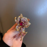 Red Lily Flower Brooch with Crystal for Women